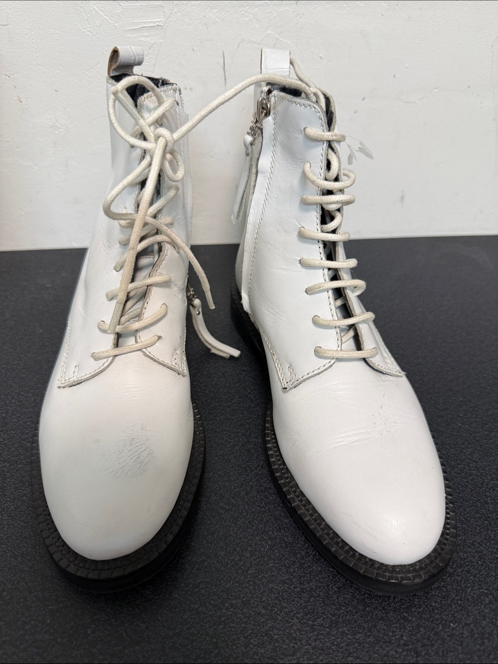 Sam Edelman White Lace-Up Ankle Boots with Black Soles
